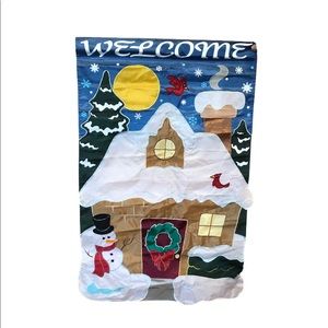 Vintage Welcome Garden Flag Christmas House Snowman Cardinal Bird Wreath Taiwan